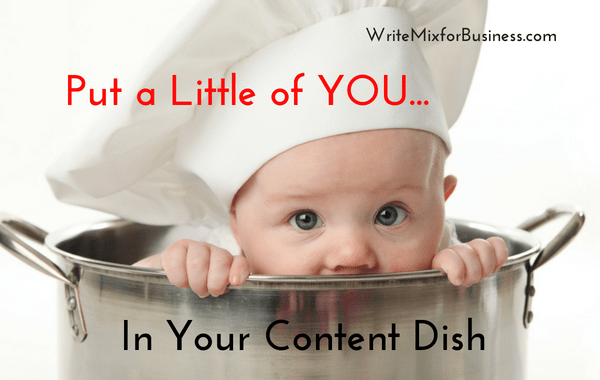 Put a Little of You...In Your Content Dish Visual 4 for Visual Contenting by Sue-Ann Bubacz showing baby chef looking out from inside a big pot with chef hat