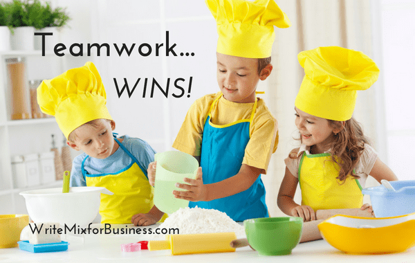 Teamwork Wins! Visual 3 for Visual Contenting by Sue-Ann Bubacz showing kids chefs working together 