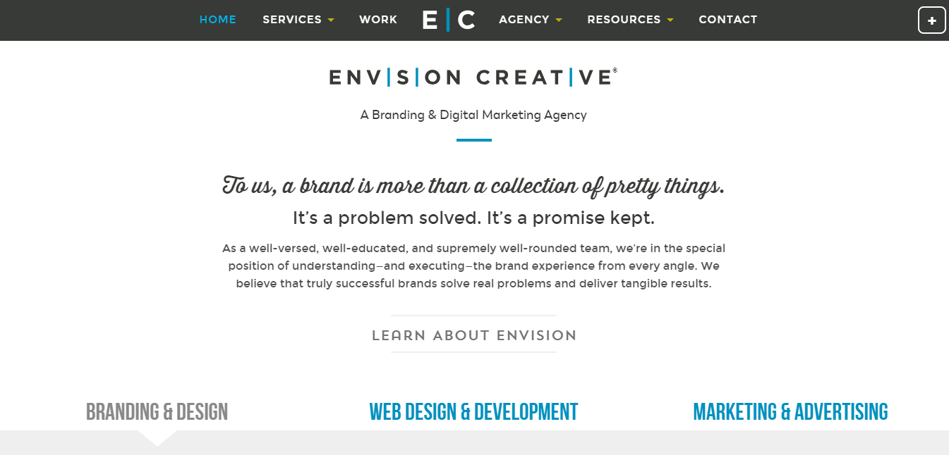 A screenshot from the website of Envision Creative, of Austin, TX